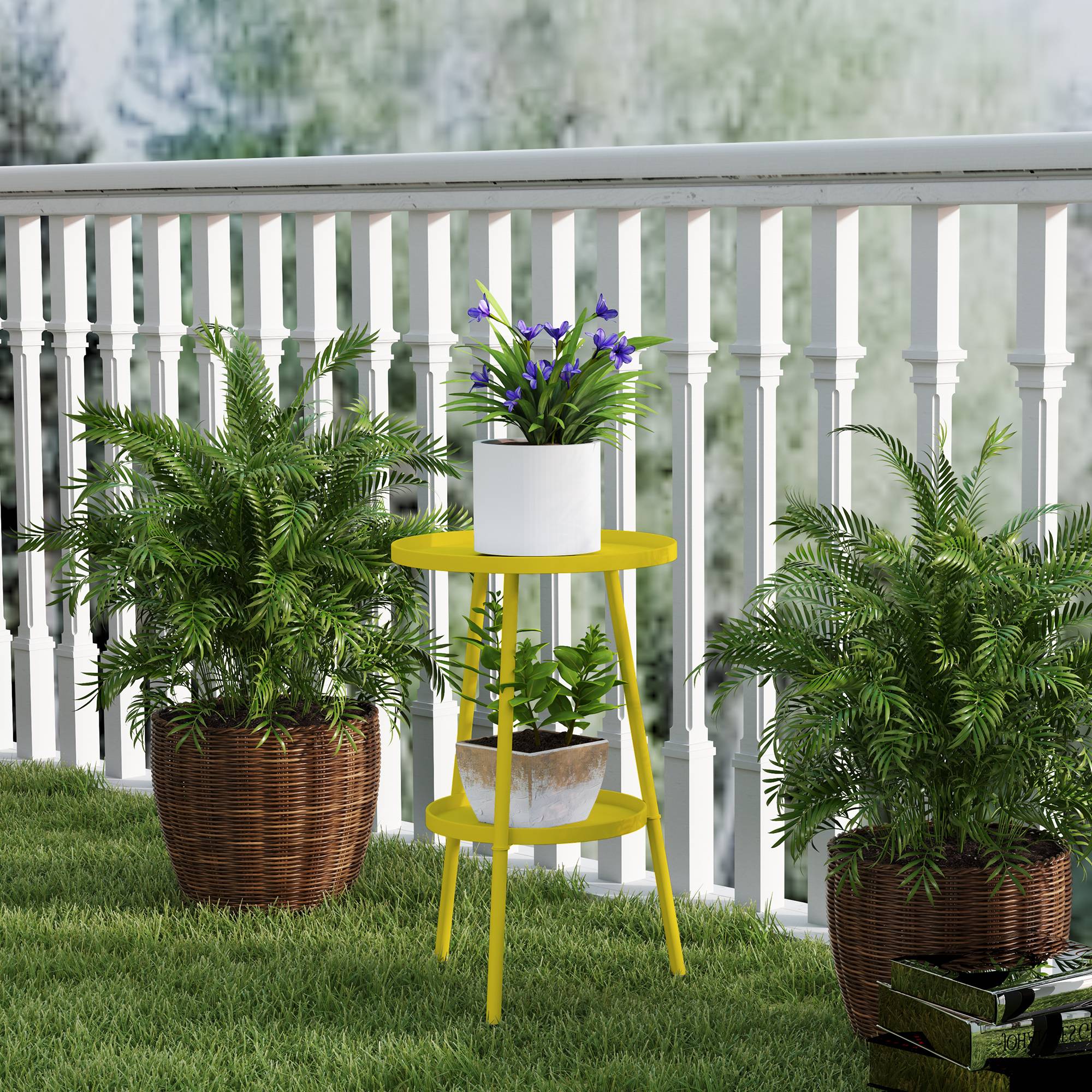Petite table d'appoint ronde à 2 niveaux table de jardin pour terrasse salon balcon en métal Ø 32 x 51 cm jaune - Image 9