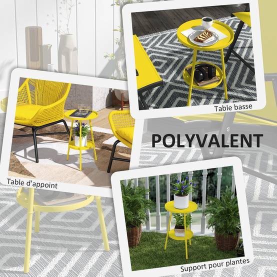 Petite table d'appoint ronde à 2 niveaux table de jardin pour terrasse salon balcon en métal Ø 32 x 51 cm jaune - Image 8