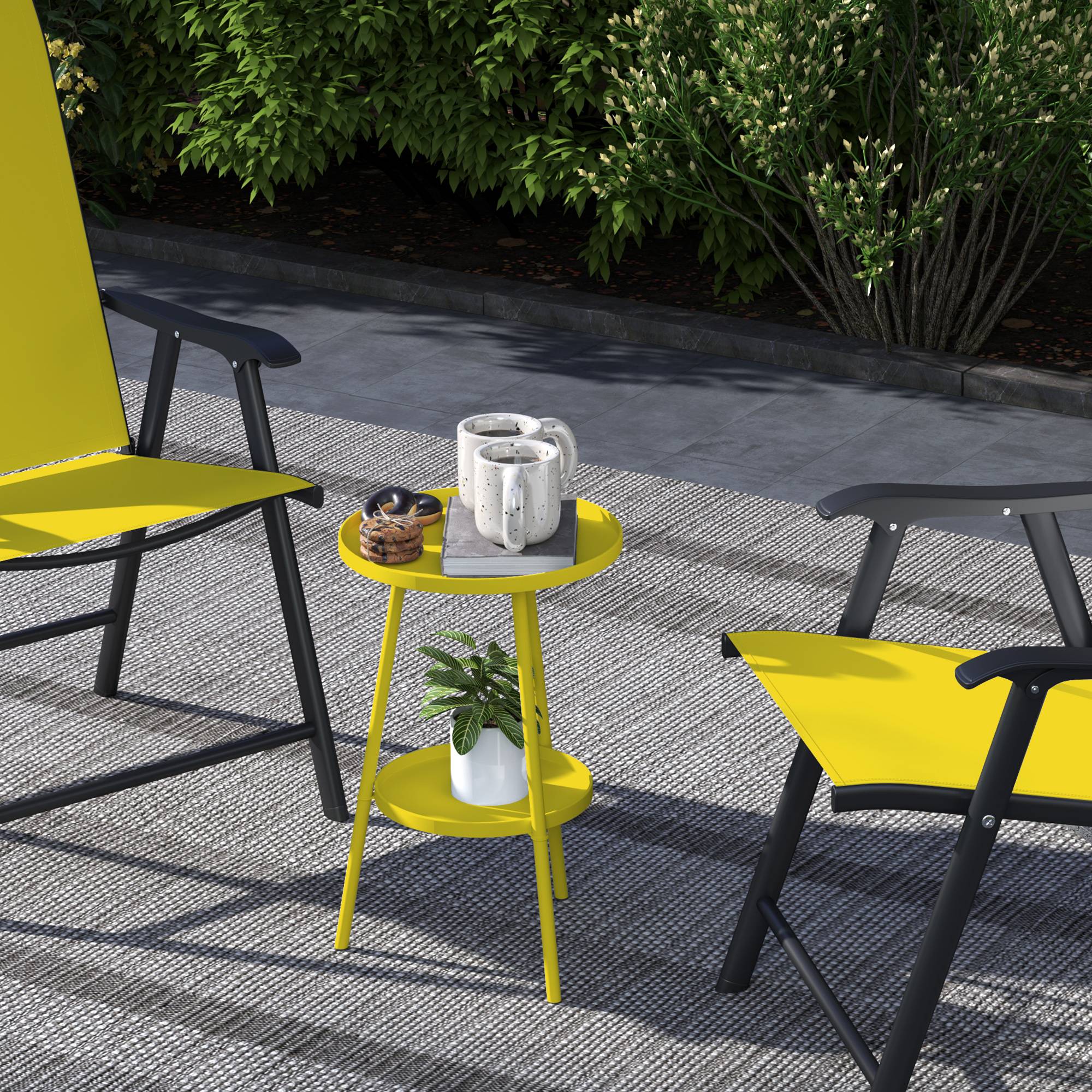 Petite table d'appoint ronde à 2 niveaux table de jardin pour terrasse salon balcon en métal Ø 32 x 51 cm jaune - Image 10