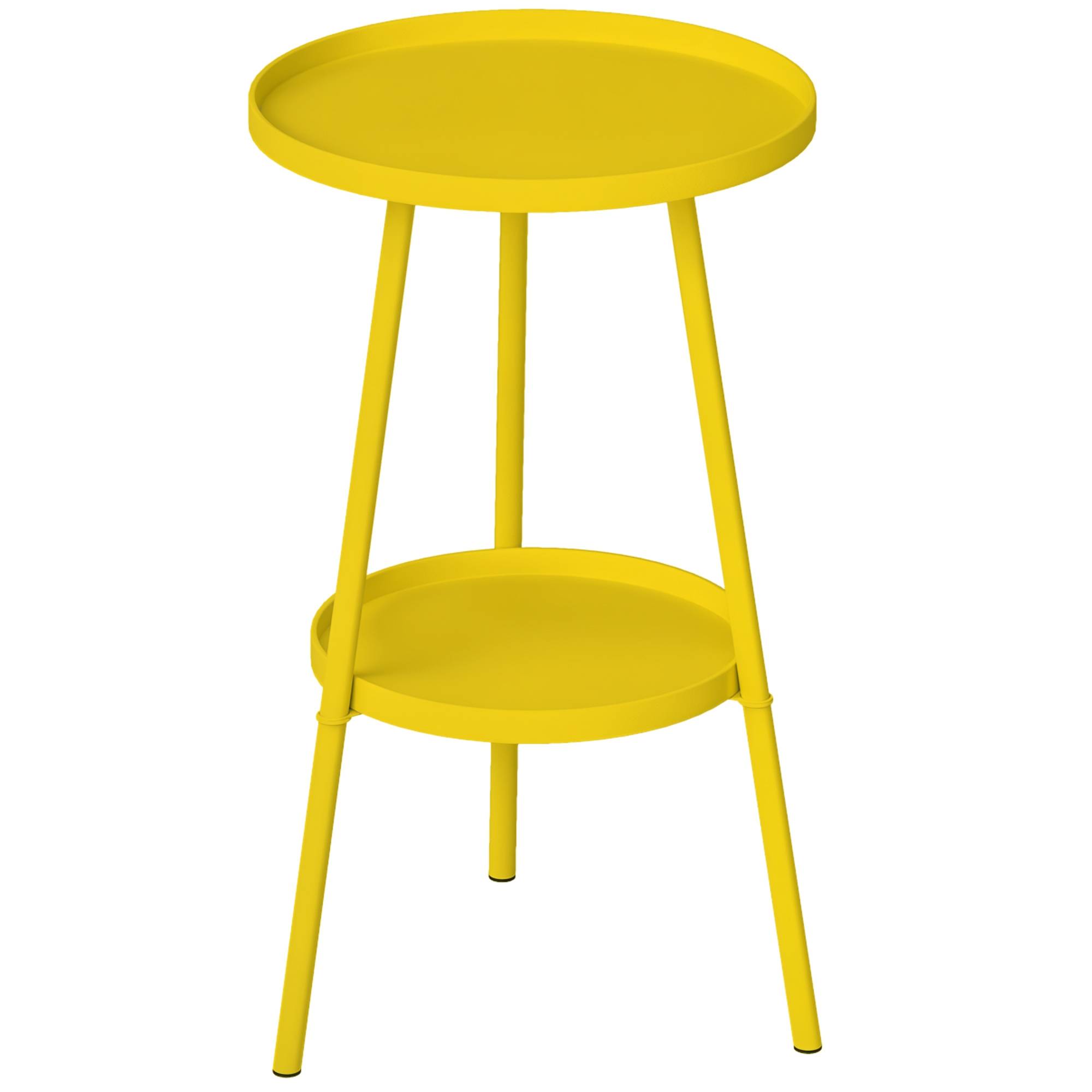 Petite table d'appoint ronde à 2 niveaux table de jardin pour terrasse salon balcon en métal Ø 32 x 51 cm jaune - Image 1