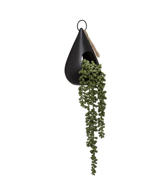 Plante artificielle suspendue dans un pot en céramique Noire H 50 cm - Image 1