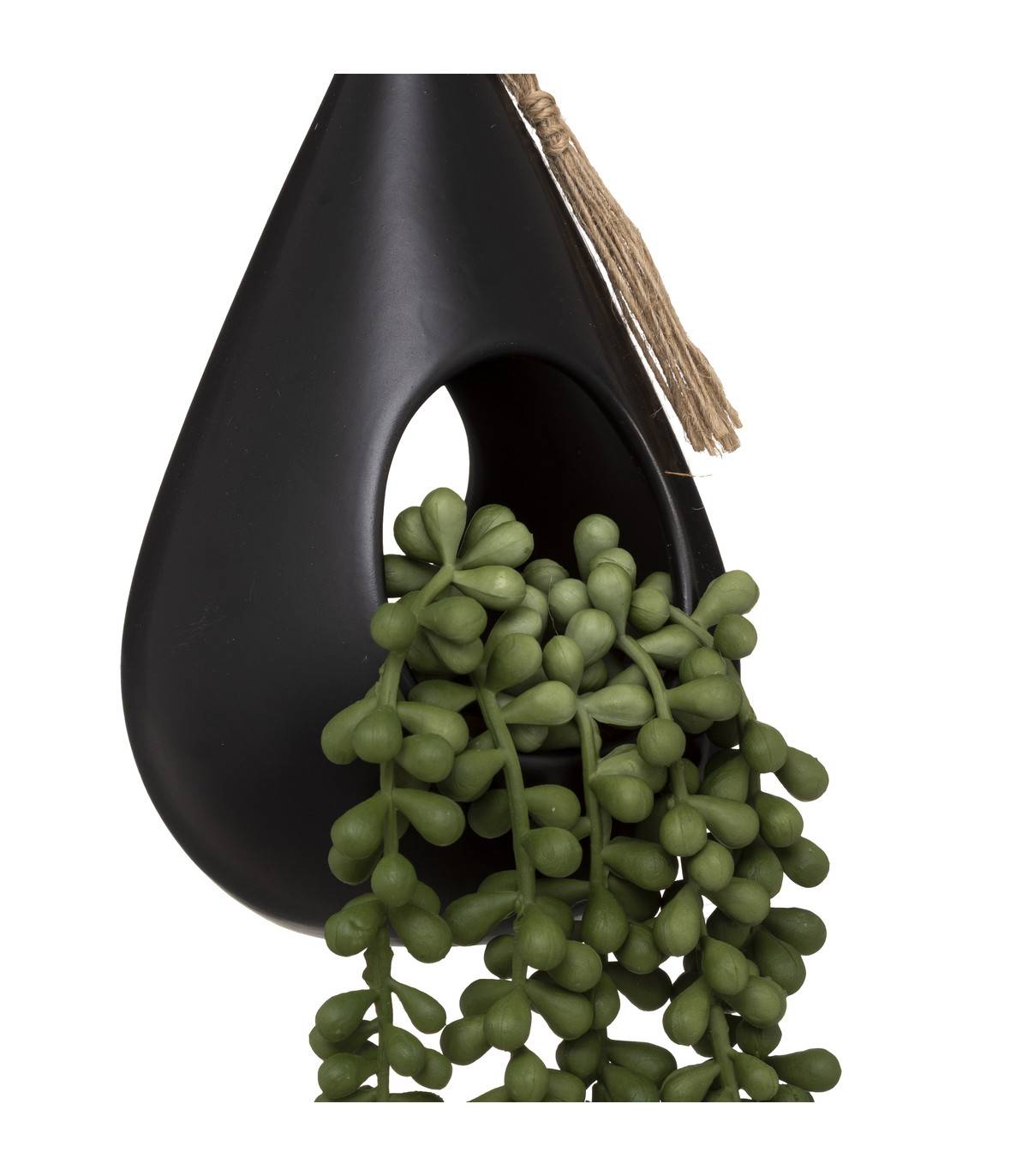 Plante artificielle suspendue dans un pot en céramique Noire H 50 cm - Image 2