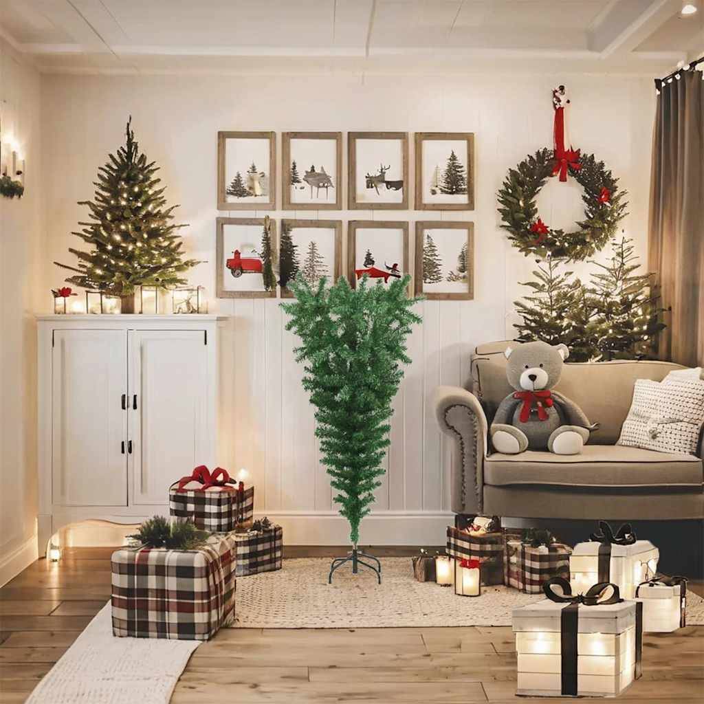 Vidaxl - Sapin de Noël artificiel renversé avec support Vert 120 cm vidaXL 329172 - Image 2