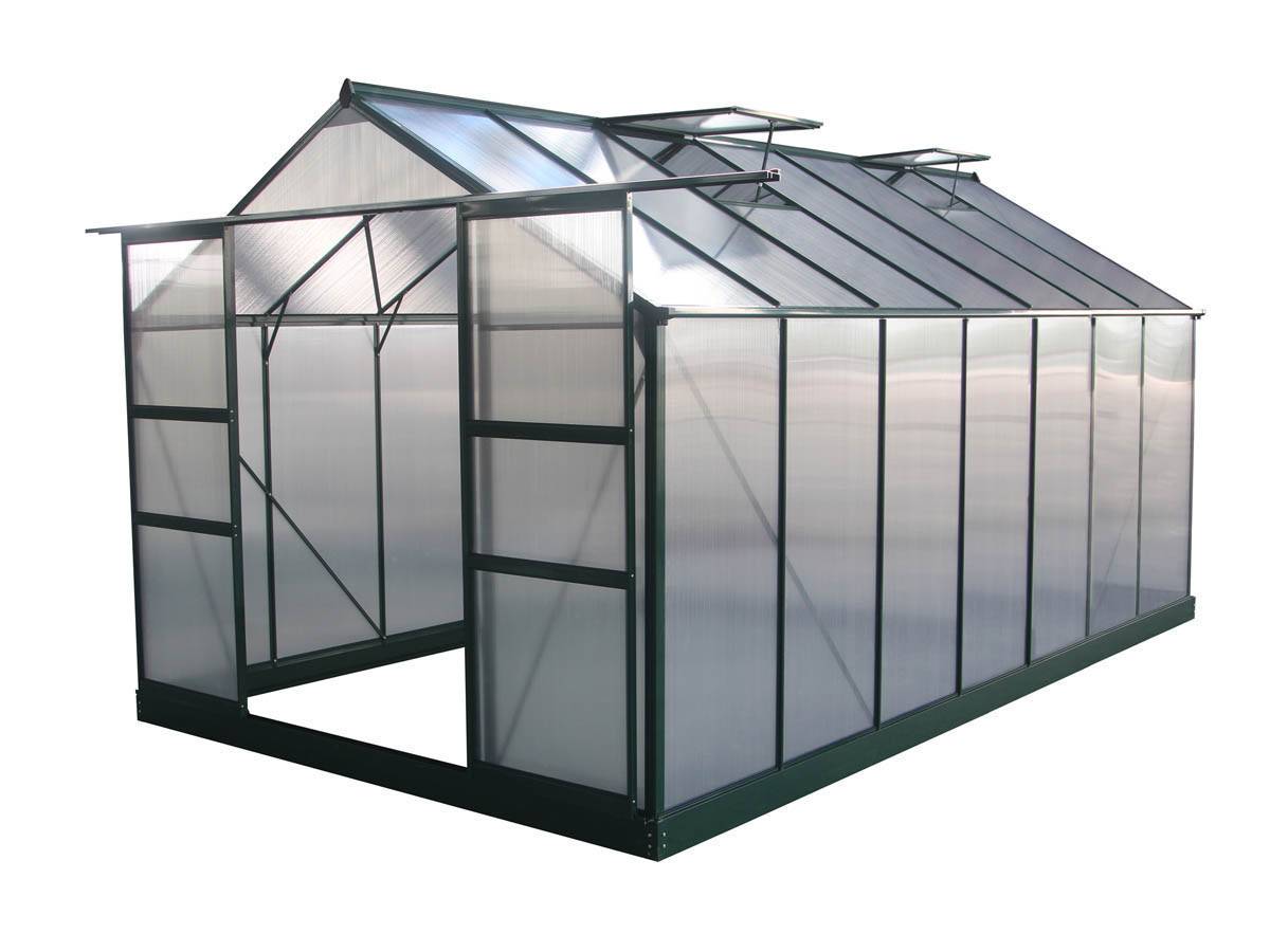 Habitat Et Jardin - Serre de jardin 13,29 m² aluminium vert sapin avec panneaux polycarbonate et double porte – Habitat et Jardin
