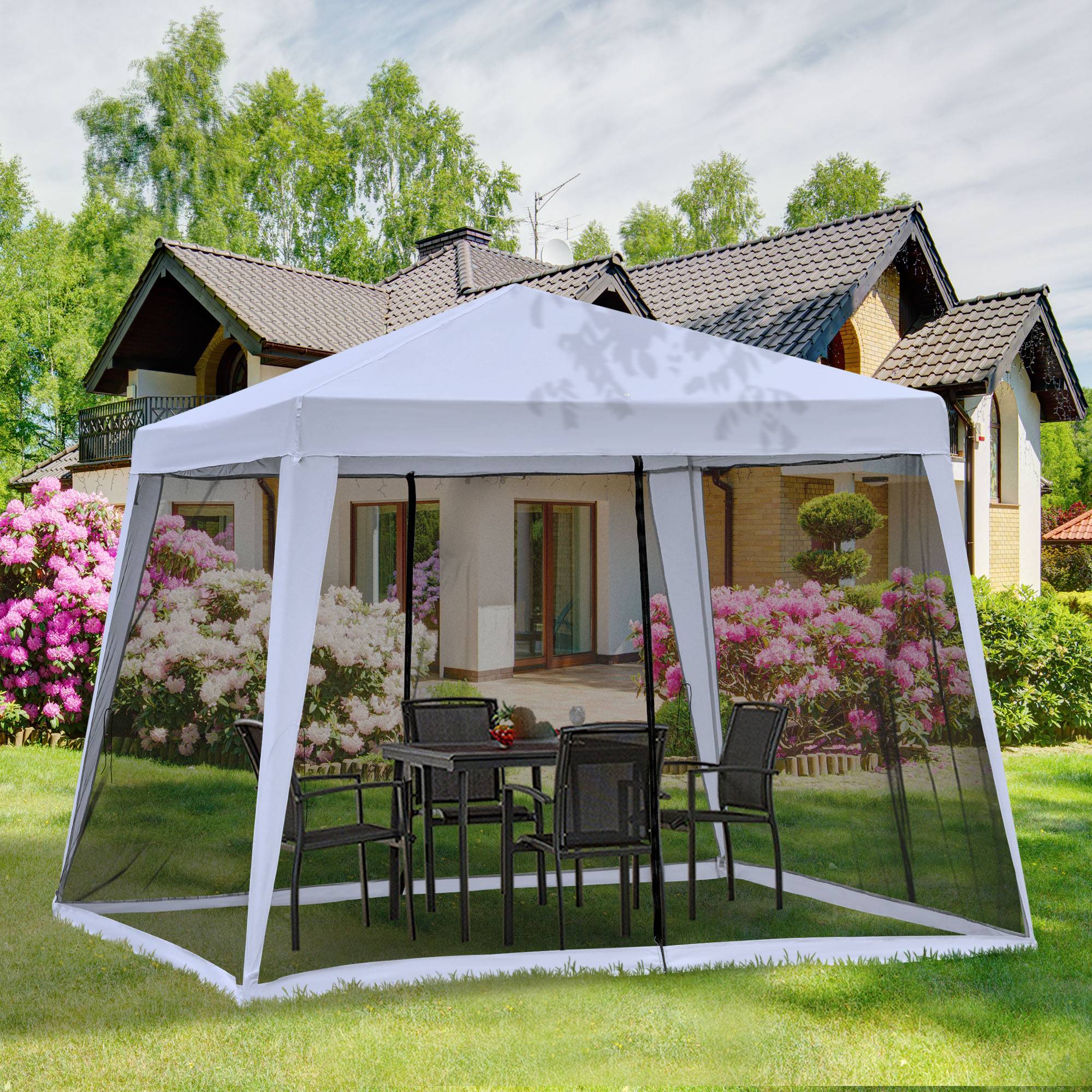 Tonnelle Barnum Pliante Acier Jardin Événements Moustiquaire 3x3m Gris - ComfortXL Outdoor Living - Image 3