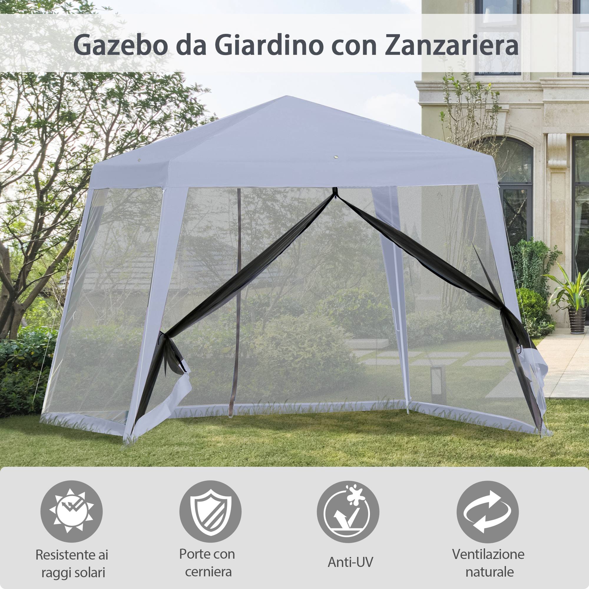 Tonnelle Barnum Pliante Acier Jardin Événements Moustiquaire 3x3m Gris - ComfortXL Outdoor Living - Image 6