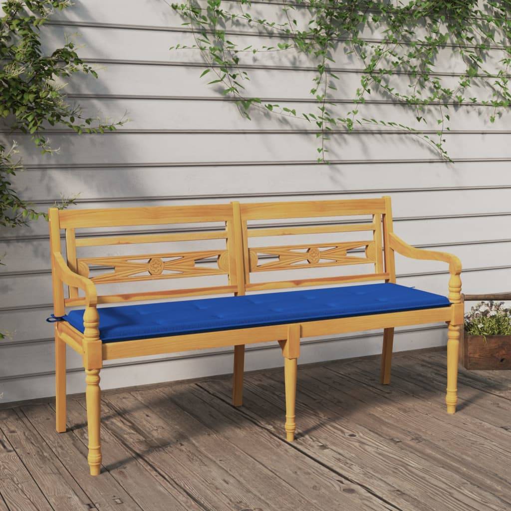 ComfortXL - Banc de jardin bois teck massif terrasse avec dossier coussin bleu 150 cm - ComfortXL Outdoor Living - Image 1