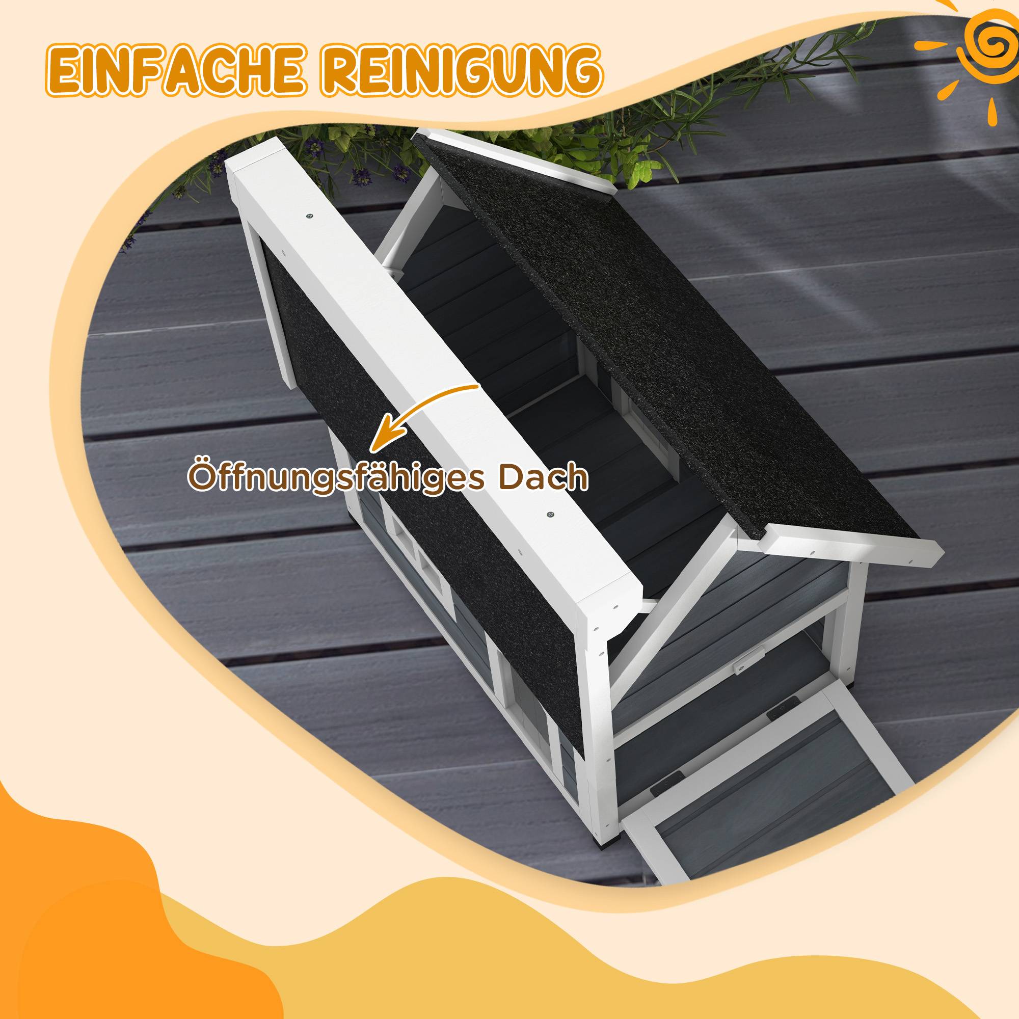 Sans Marque - Maison chat résistante intempéries avec fenêtre, 77x57,5x68cm (hors toit bitume), Gris/Blanc/Noir - Image 7