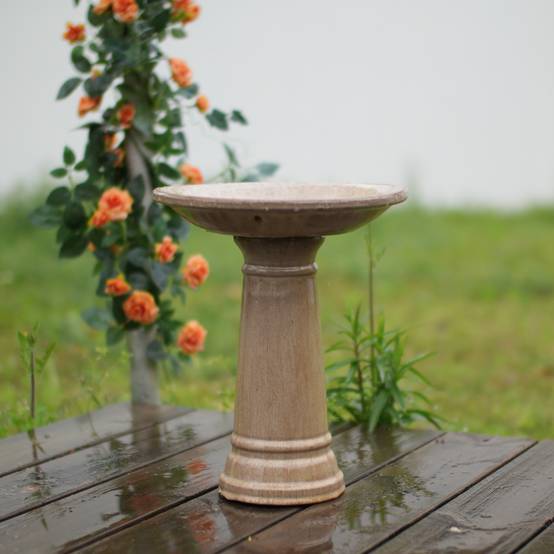 ComfortXL - Bain d’oiseaux en grès Ø 31,5 x H 38 cm beige antique pour jardin terrasse sur pied - ComfortXL Outdoor Living - Image 5