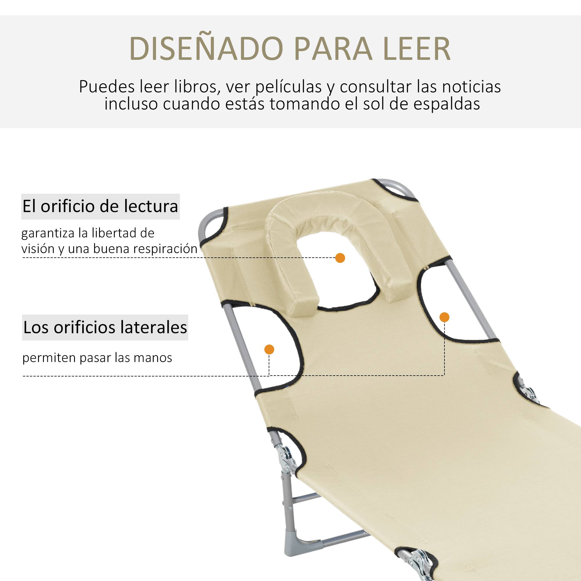 ComfortXL - Transat pliant acier Oxford beige 182x56x28 cm plage dossier 5 positions ouverture lecture - ComfortXL Outdoor Living - Image 6