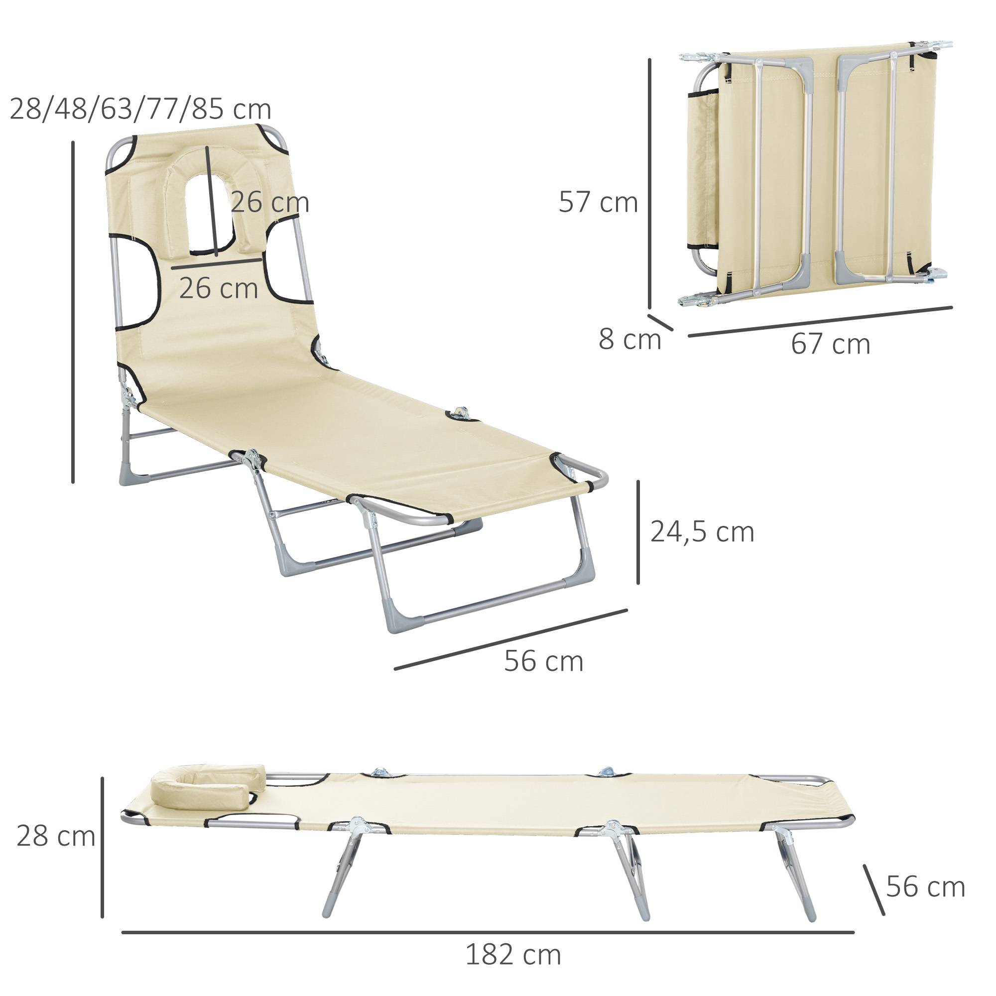 ComfortXL - Transat pliant acier Oxford beige 182x56x28 cm plage dossier 5 positions ouverture lecture - ComfortXL Outdoor Living - Image 5