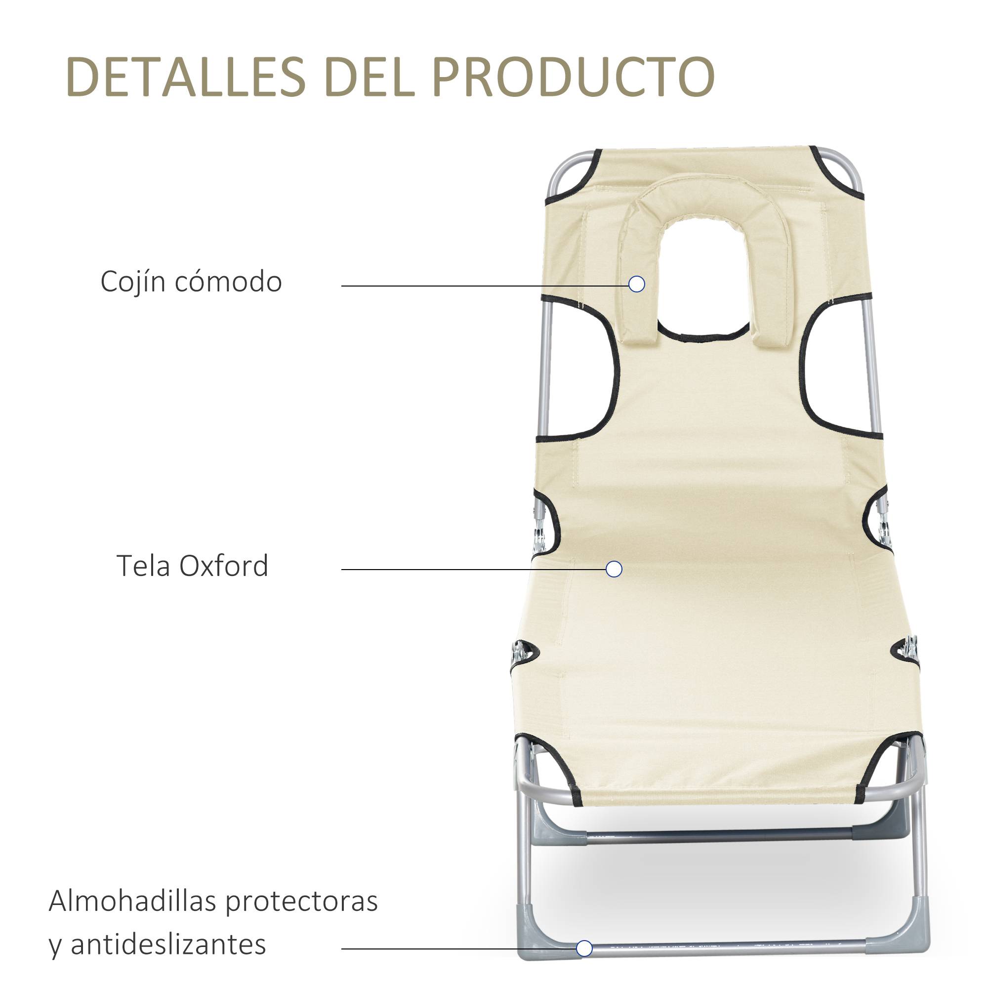 ComfortXL - Transat pliant acier Oxford beige 182x56x28 cm plage dossier 5 positions ouverture lecture - ComfortXL Outdoor Living - Image 9