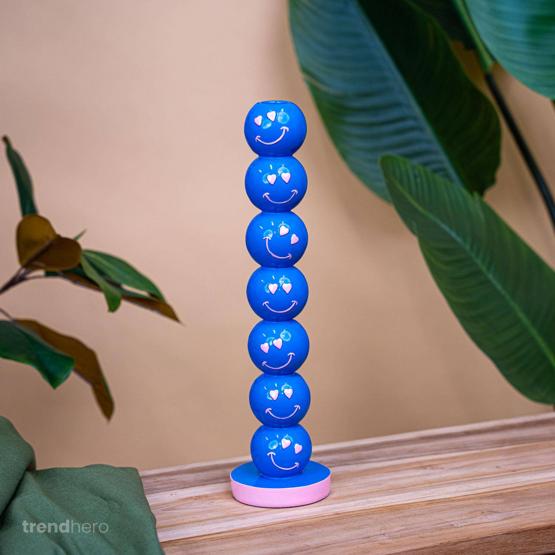 Bougeoir smiley bleu - 36 cm - Image 1