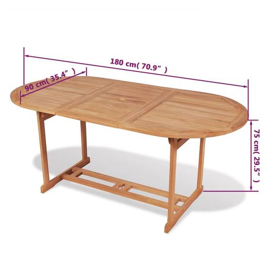 Table de jardin | Table d'extérieur 180x90x75 cm Bois de teck solide - Image 6