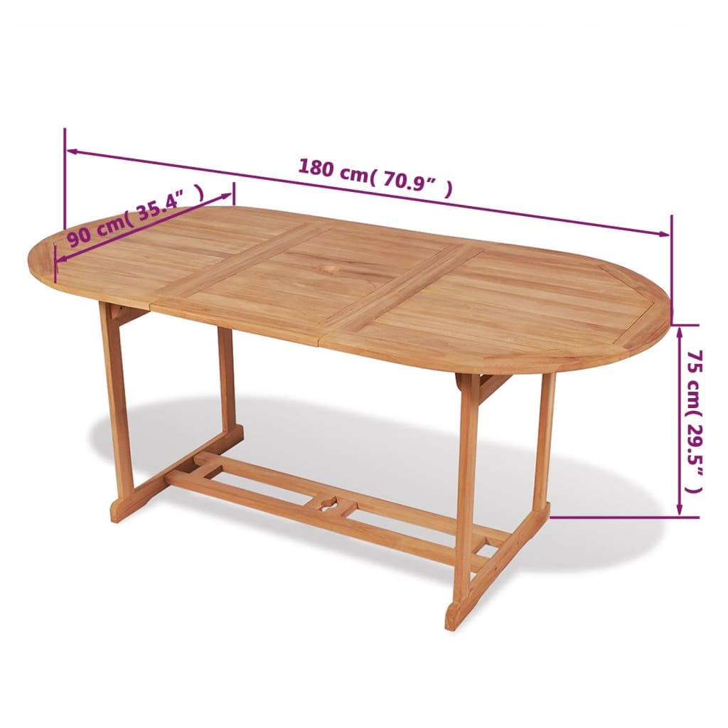 Table de jardin | Table d'extérieur 180x90x75 cm Bois de teck solide - Image 6