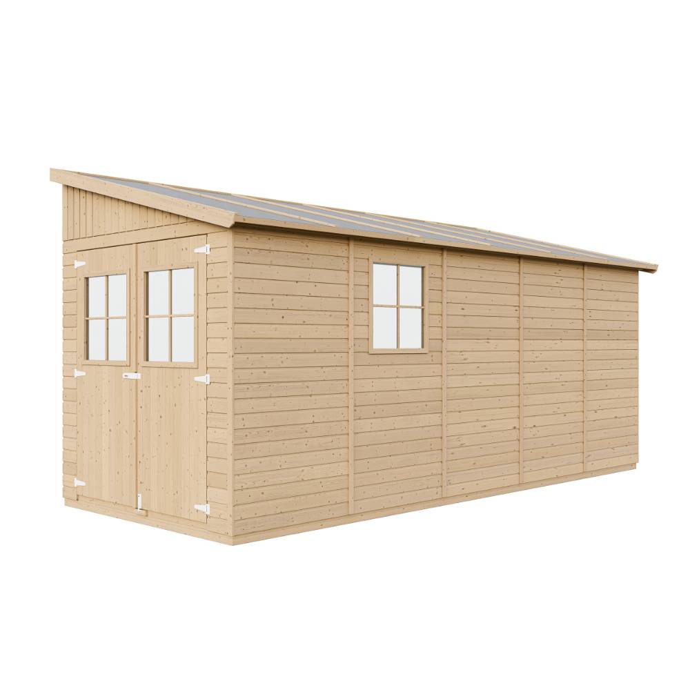 Timbela - Abri de Jardin en Bois Naturel H244x216x513 cm / 10 m² sans paroi latérale avec les planchers imprégné - 17 mm d’épaisseur - Timbela M341+M341G - Image 3