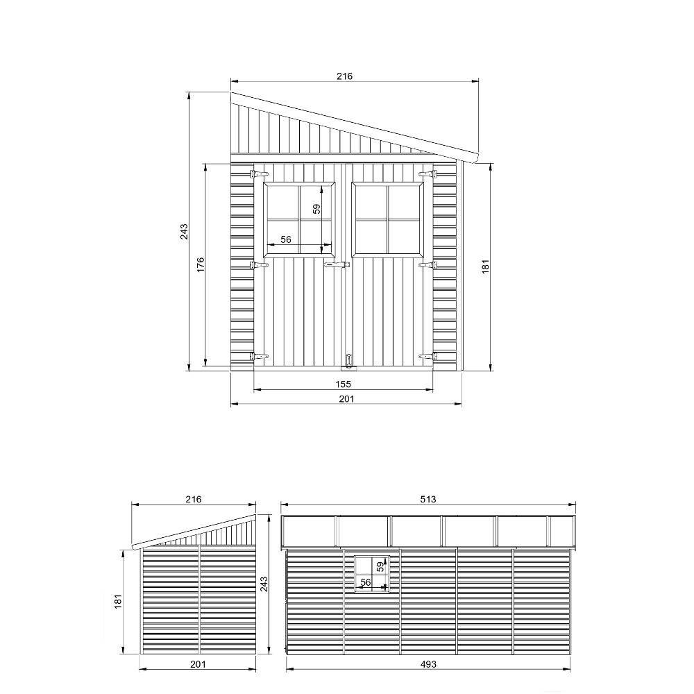 Timbela - Abri de Jardin en Bois Naturel H244x216x513 cm / 10 m² sans paroi latérale avec les planchers imprégné - 17 mm d’épaisseur - Timbela M341+M341G - Image 5