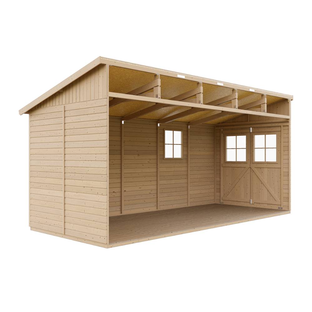 Timbela - Abri de Jardin en Bois Naturel H244x216x513 cm / 10 m² sans paroi latérale avec les planchers imprégné - 17 mm d’épaisseur - Timbela M341+M341G - Image 4