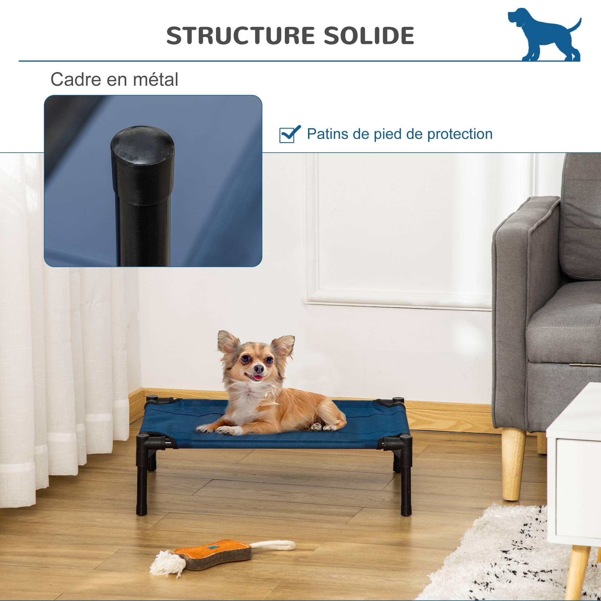 Lit surélevé animal Tissu Oxford Textilène Intérieur Extérieur 61x46cm Bleu Noir - ComfortXL Outdoor Living - Image 6