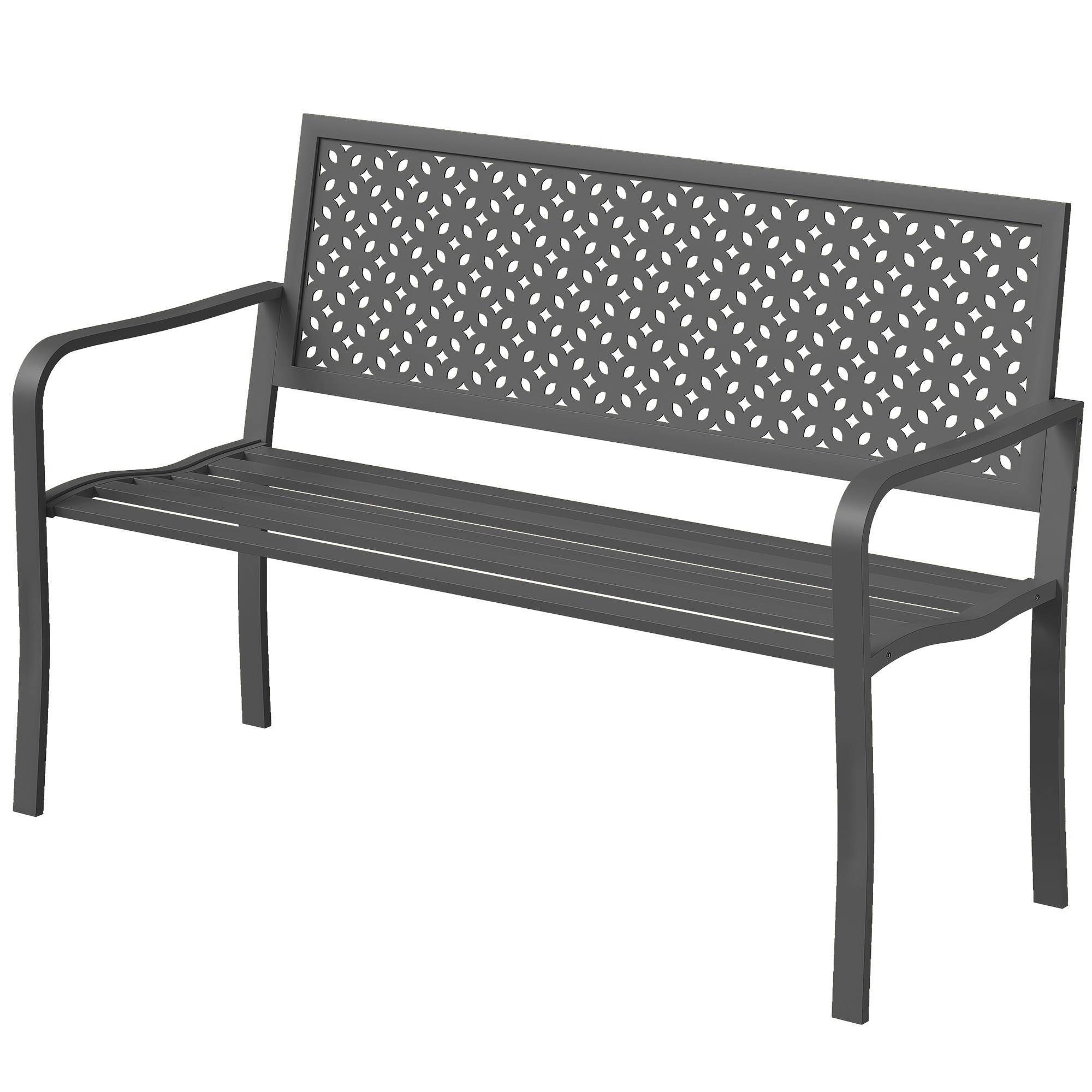 Banc de jardin 2 places en métal, résistant aux intempéries, avec dossier antirouille, design géométrique, supporte jusqu'à 240 kg - Image 2