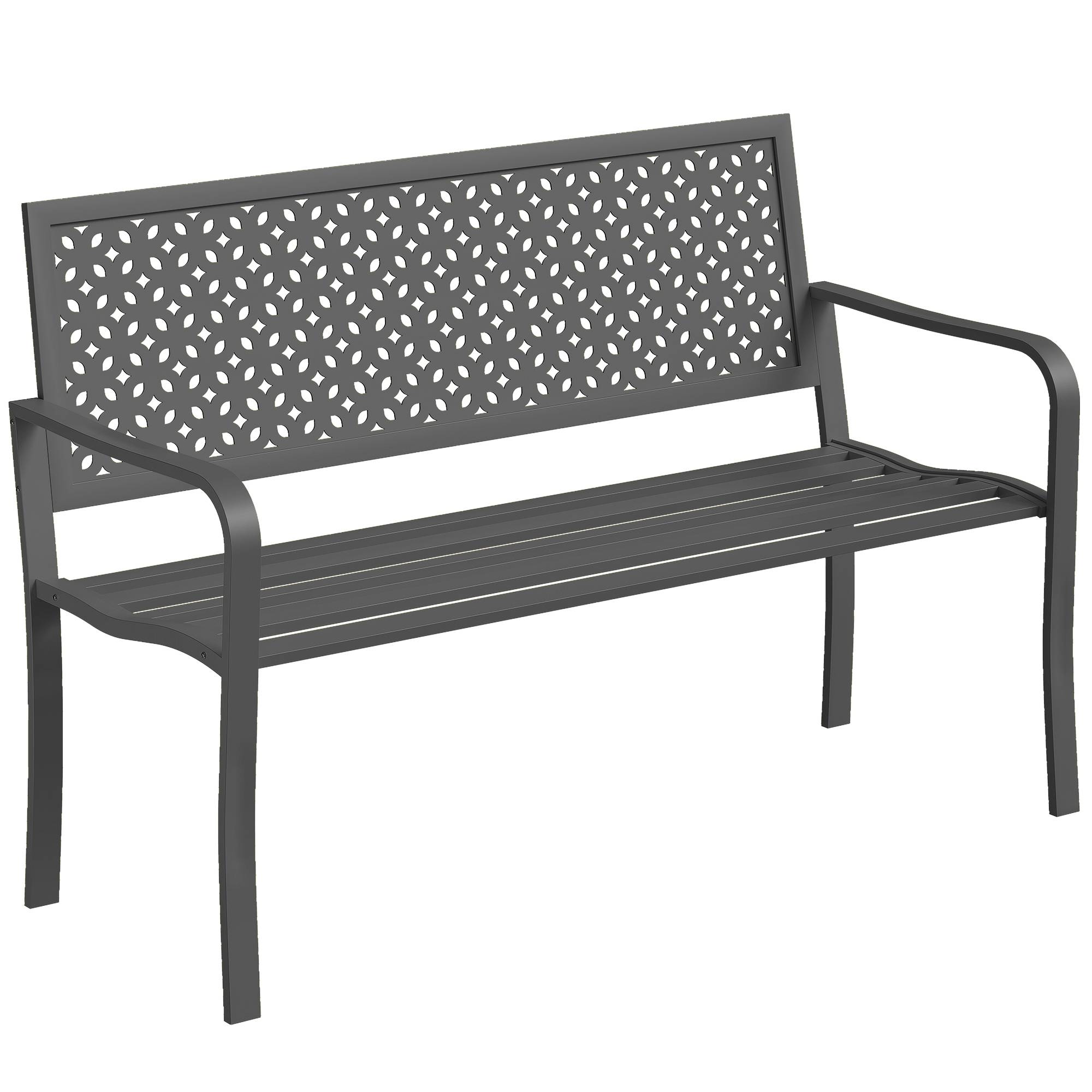Banc de jardin 2 places en métal, résistant aux intempéries, avec dossier antirouille, design géométrique, supporte jusqu'à 240 kg - Image 1