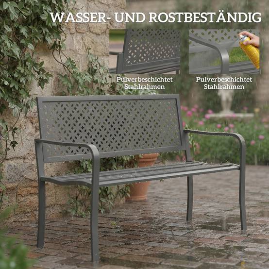 Banc de jardin 2 places en métal, résistant aux intempéries, avec dossier antirouille, design géométrique, supporte jusqu'à 240 kg - Image 6