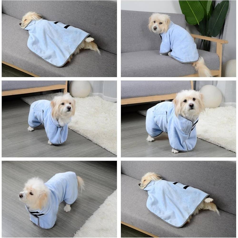 Peignoir Microfibre Bleu Pour Petit Chien - M - Image 4