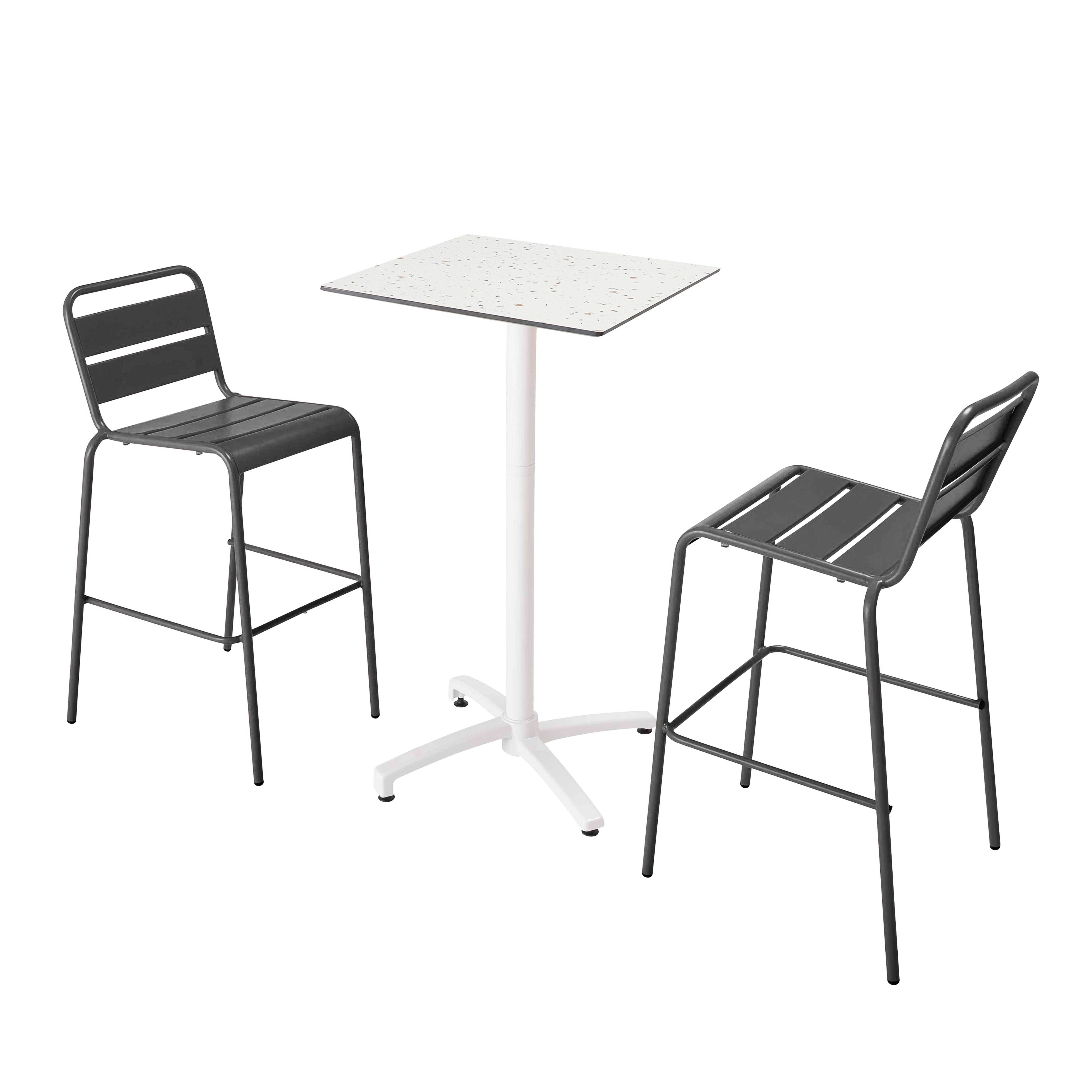 Oviala - Ensemble table haute stratifié terrazzo et 2 chaises gris - Oviala - Image 1