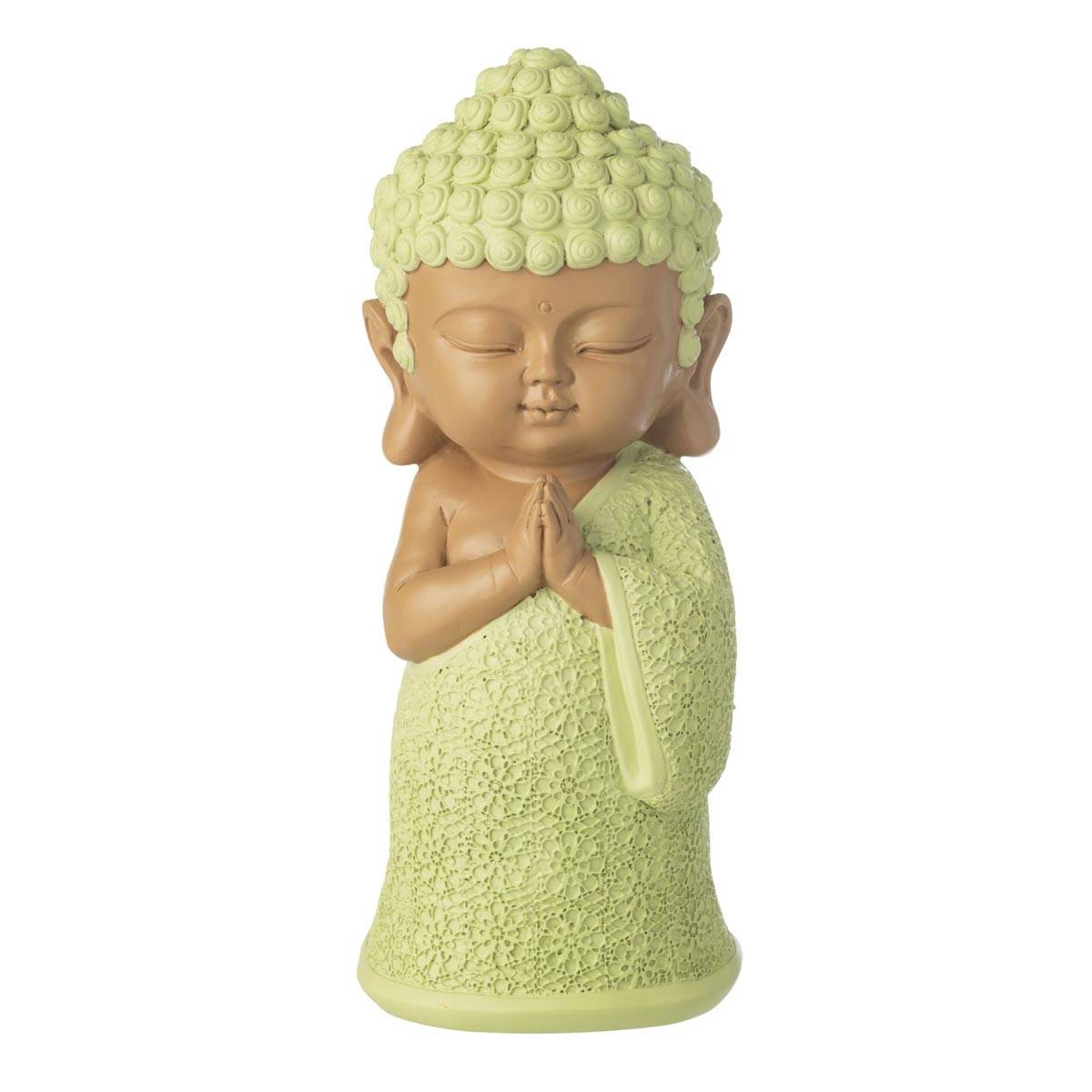 J-Line - Statuette Déco Moine Priant "Boudhi" 32cm Vert - Image 1