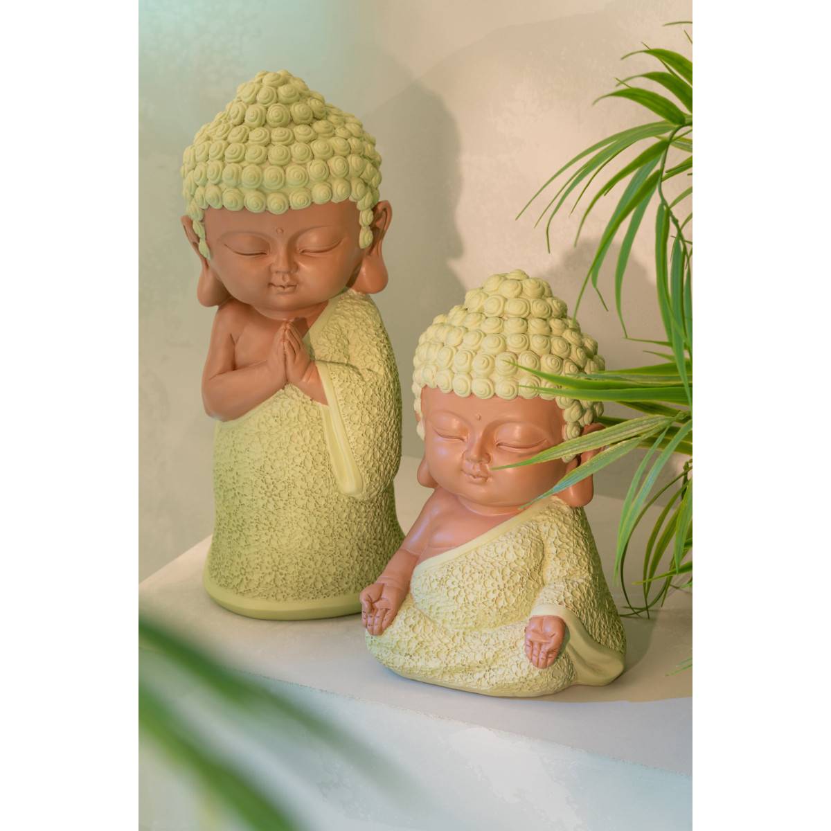 J-Line - Statuette Déco Moine Priant "Boudhi" 32cm Vert - Image 5
