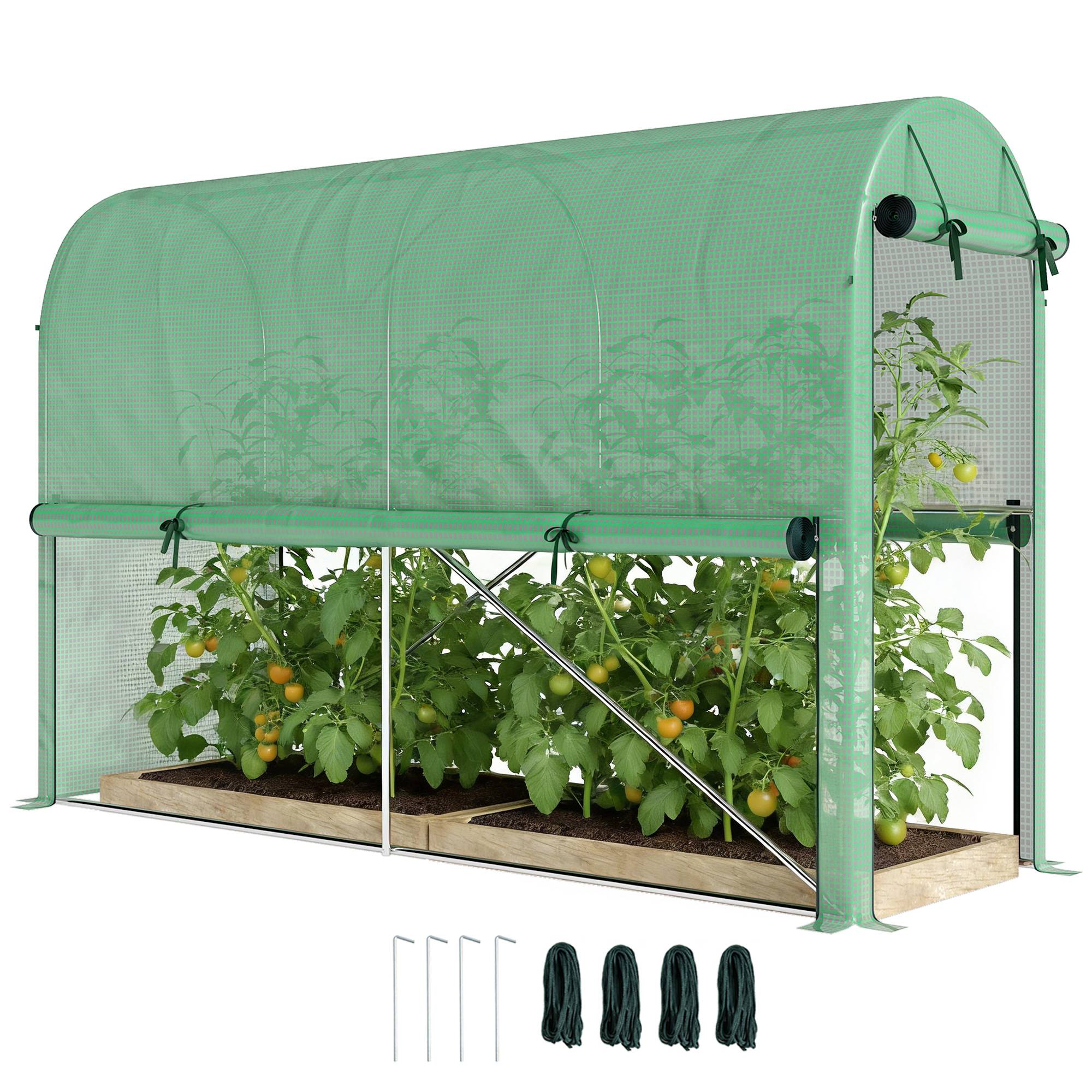 Sans Marque - Serre de jardin Outsunny 300x100x200 cm PE 140 g/m² acier porte zippée serre potager extérieur verte - Image 1