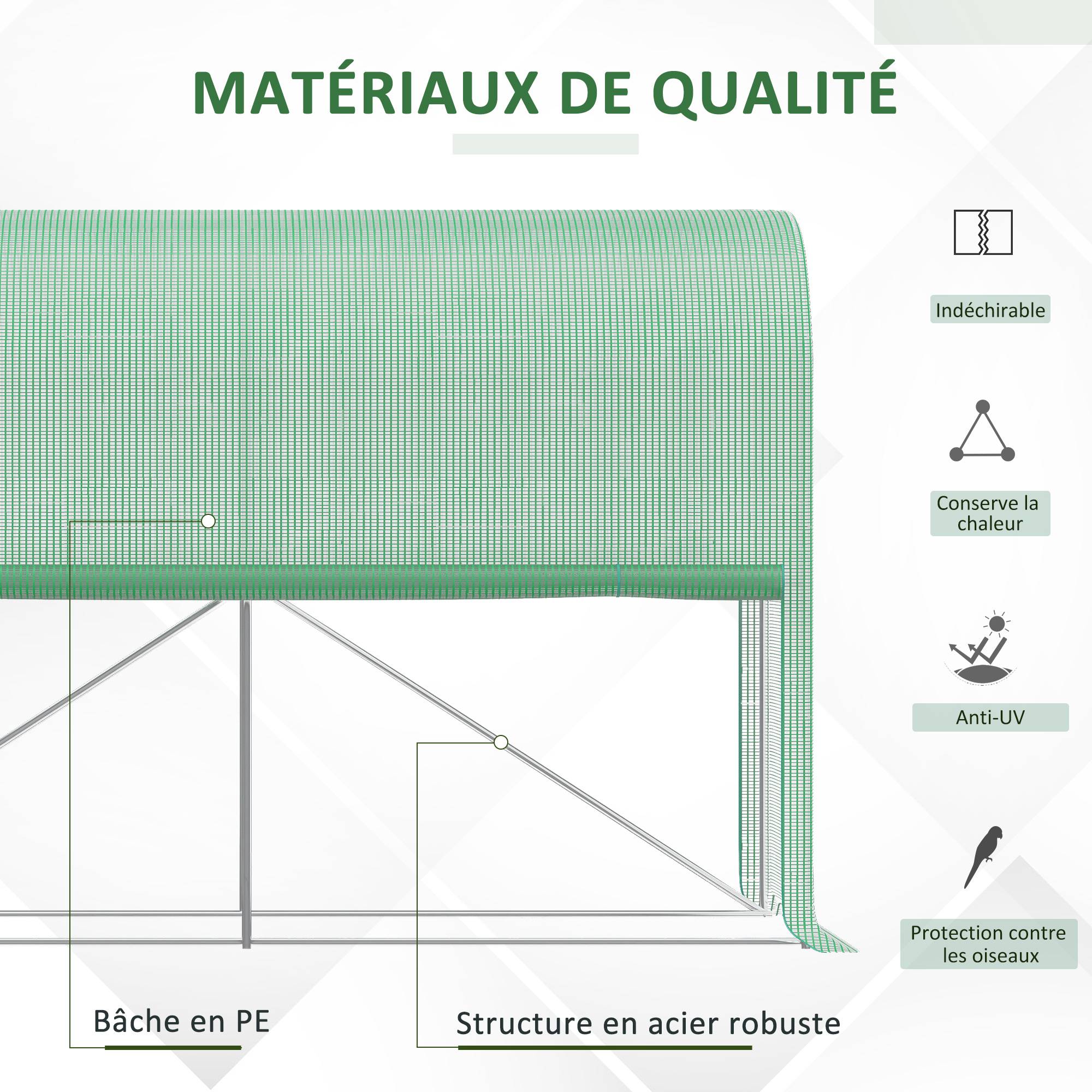 Sans Marque - Serre de jardin Outsunny 300x100x200 cm PE 140 g/m² acier porte zippée serre potager extérieur verte - Image 6
