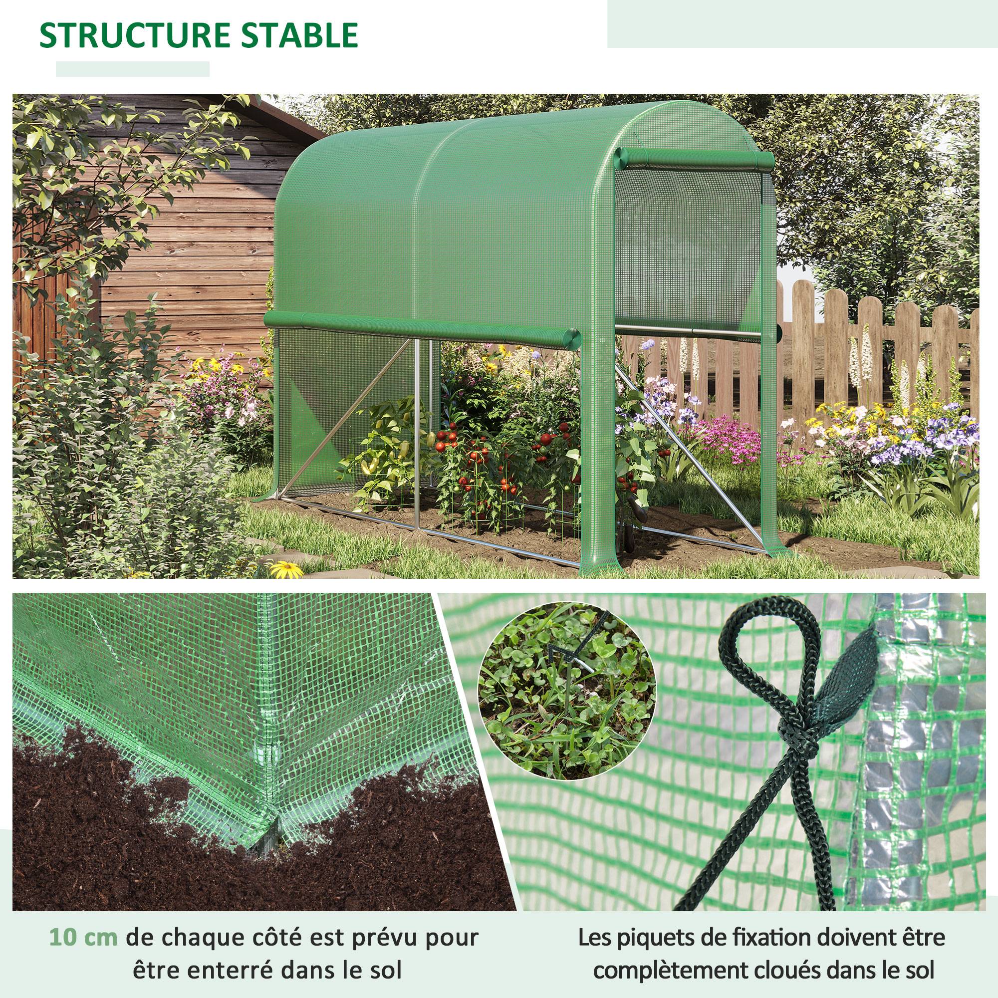 Sans Marque - Serre de jardin Outsunny 300x100x200 cm PE 140 g/m² acier porte zippée serre potager extérieur verte - Image 7