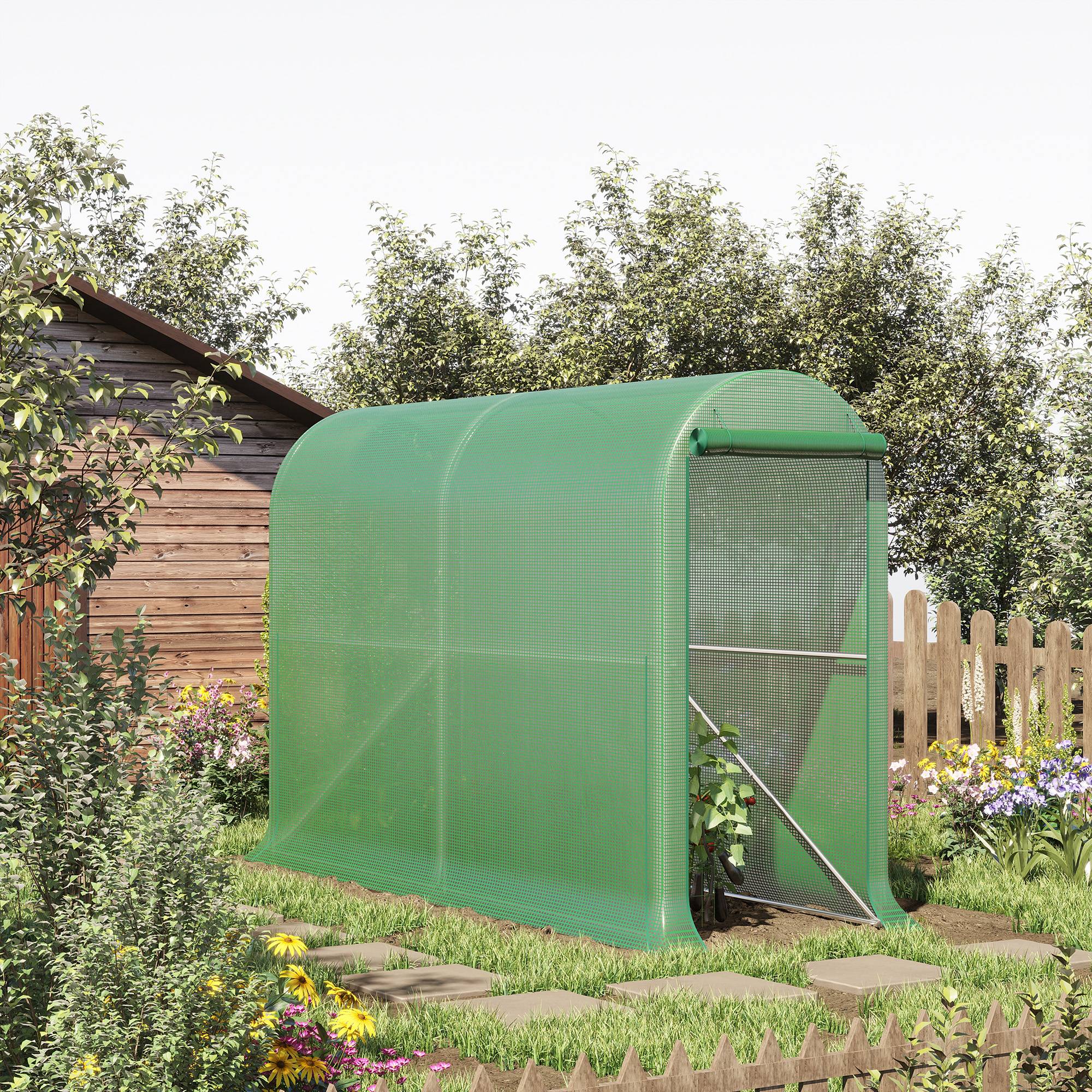 Sans Marque - Serre de jardin Outsunny 300x100x200 cm PE 140 g/m² acier porte zippée serre potager extérieur verte - Image 3
