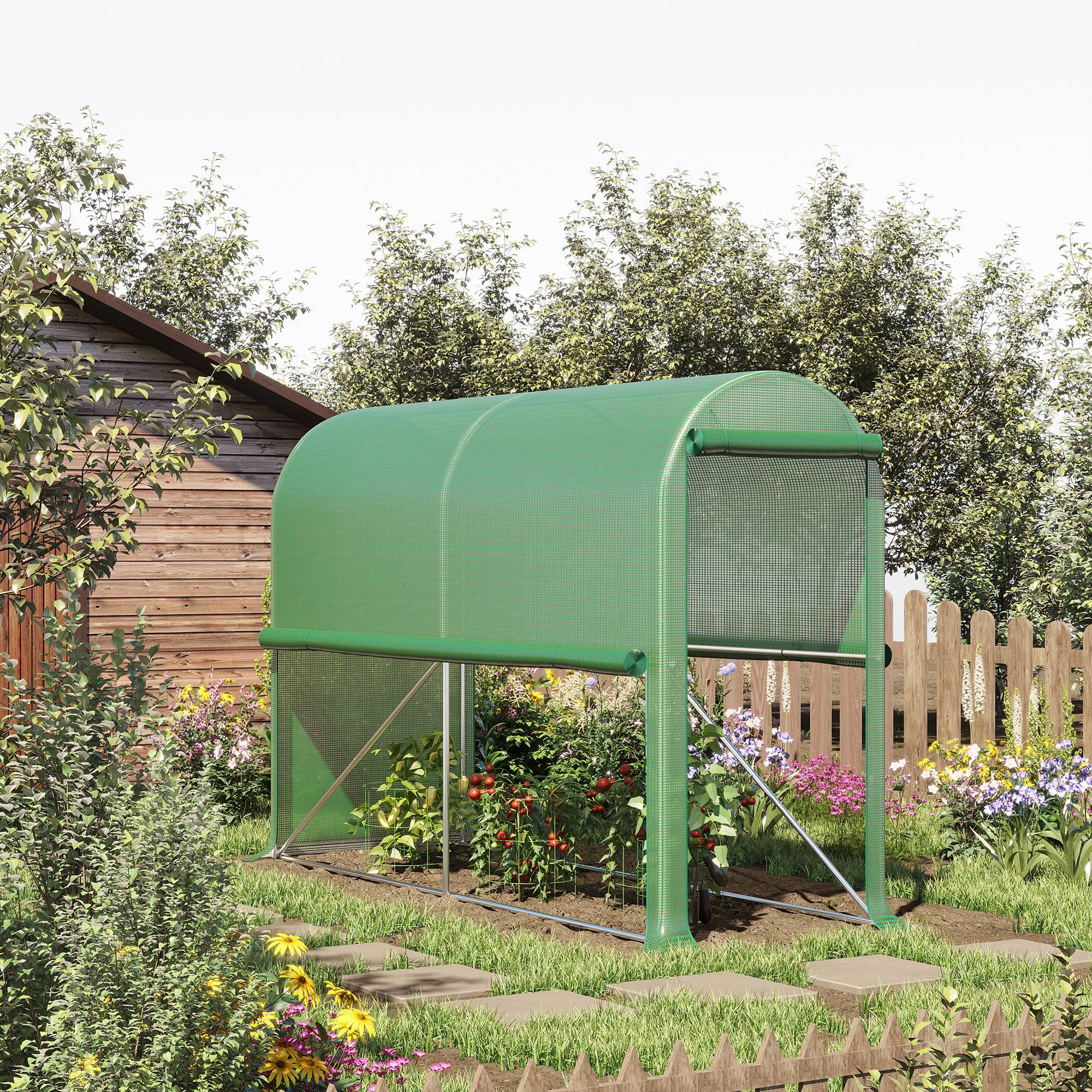 Sans Marque - Serre de jardin Outsunny 300x100x200 cm PE 140 g/m² acier porte zippée serre potager extérieur verte - Image 4