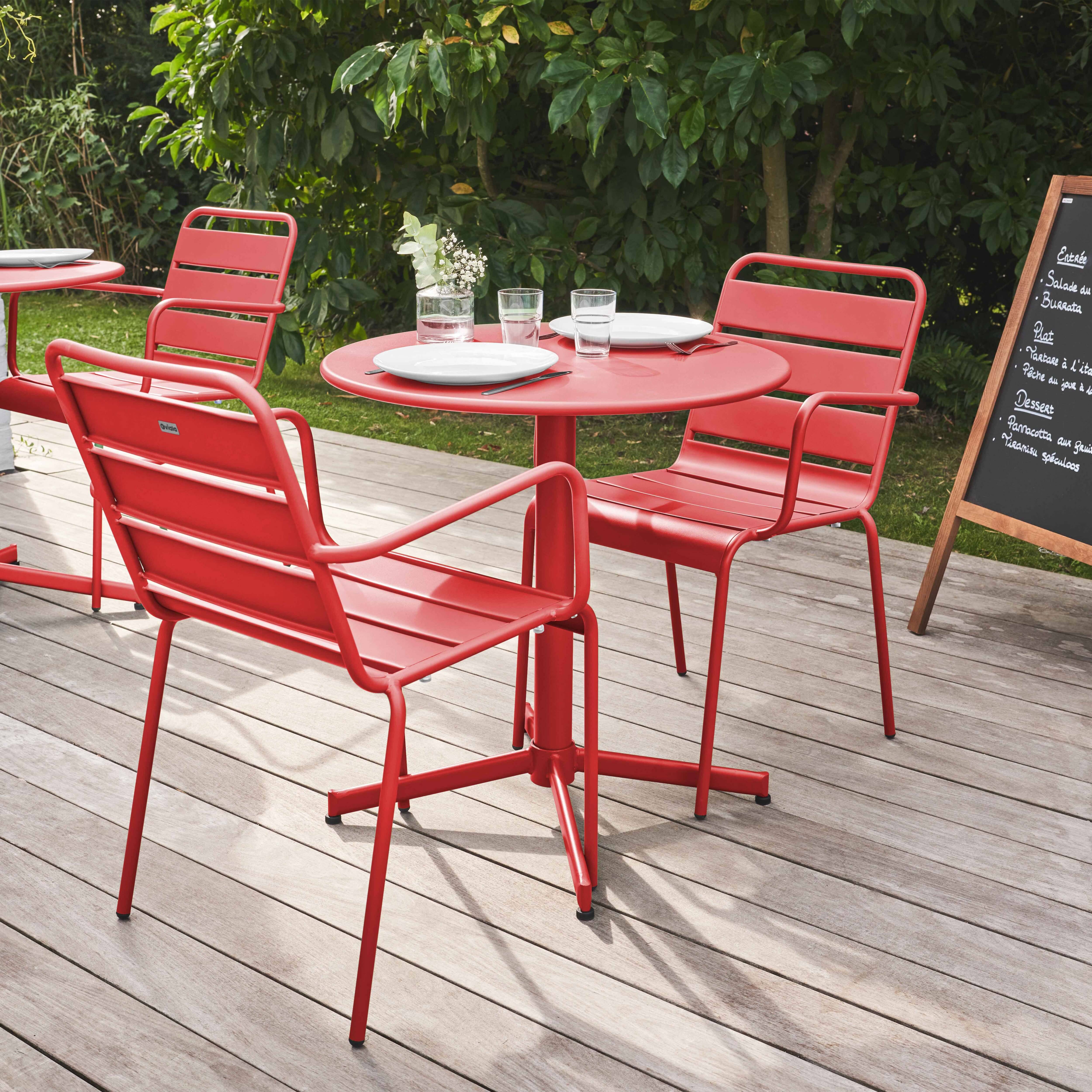 Oviala - Ensemble table de jardin et 2 fauteuils métal rouge Palavas - Oviala - Image 3