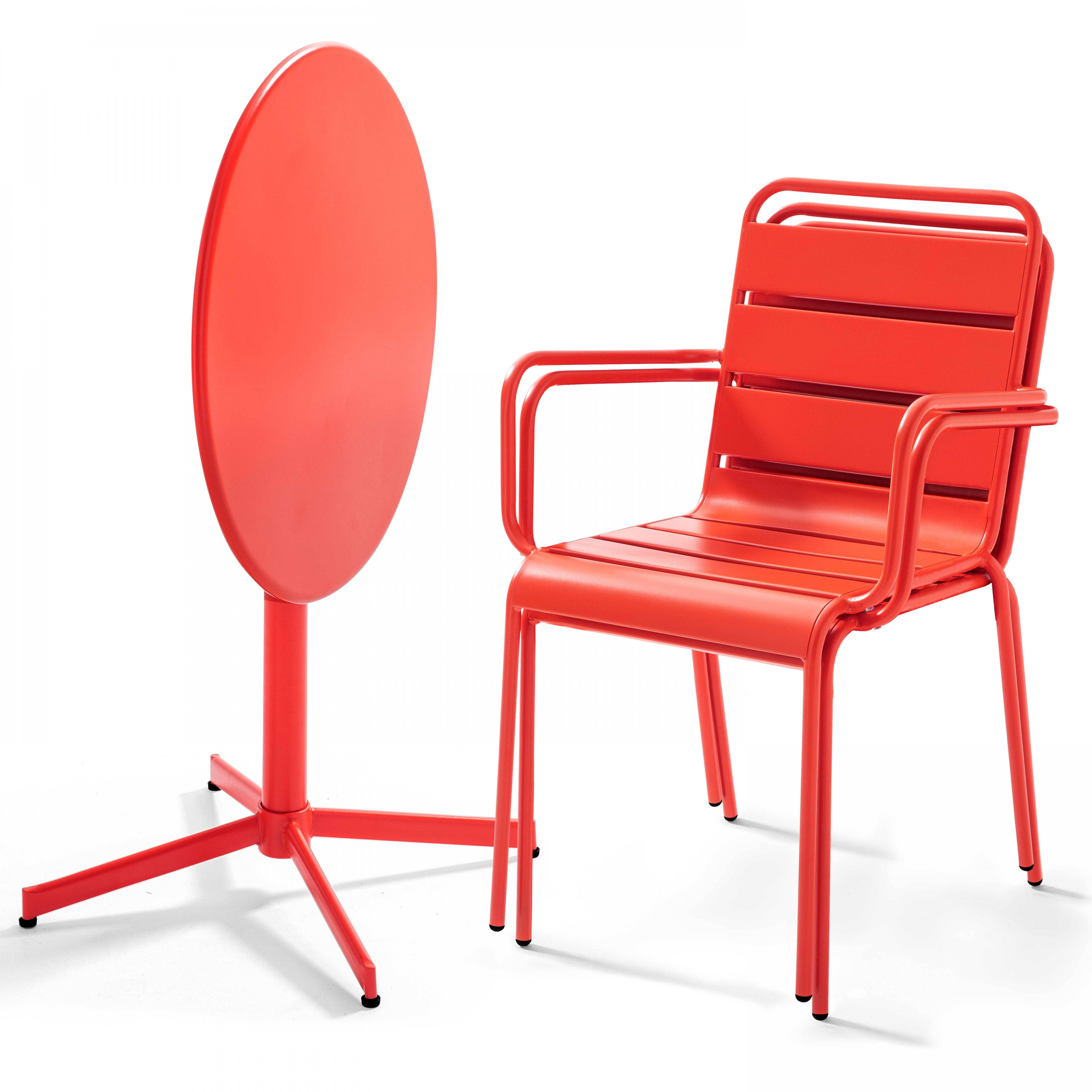 Oviala - Ensemble table de jardin et 2 fauteuils métal rouge Palavas - Oviala - Image 2