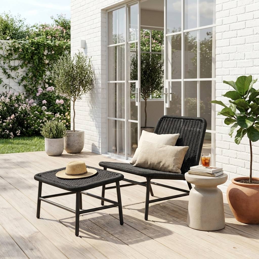 Fauteuil relax et repose pied aluminium et corde anthracite - Laguna | sweeek - Image 1