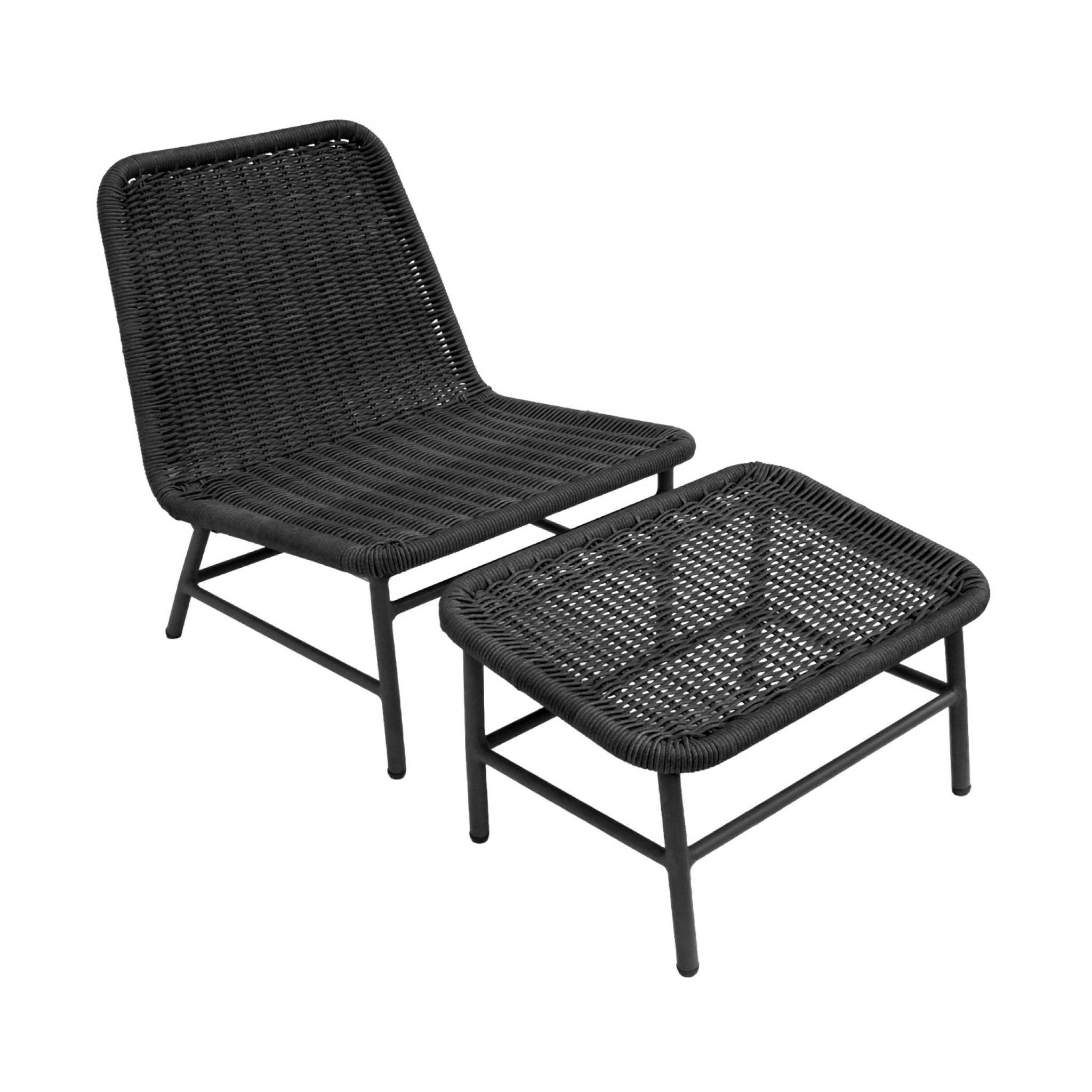 Fauteuil relax et repose pied aluminium et corde anthracite - Laguna | sweeek - Image 2