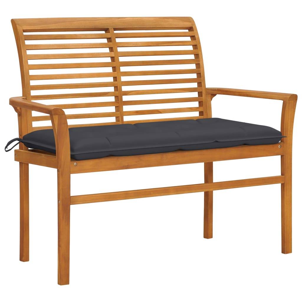Helloshop26 - Banc de jardin meuble de patio d'extérieur terrasse et coussin anthracite 112 x 55 x 94 cm bois de teck massif - Image 1