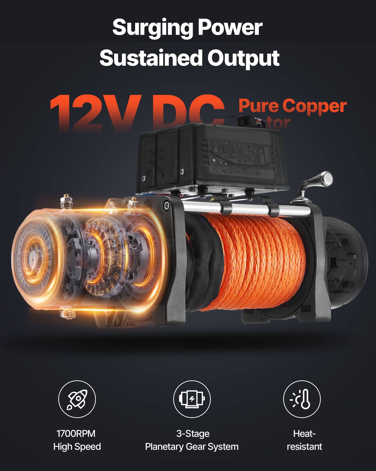 Vevor - VEVOR Treuil électrique 12 V 5 400 kg, corde synthétique Ø 9,1 mm x 23 m, télécommandes filaire et sans fil, IP55, pour SUV et tout-terrain. - Image 3