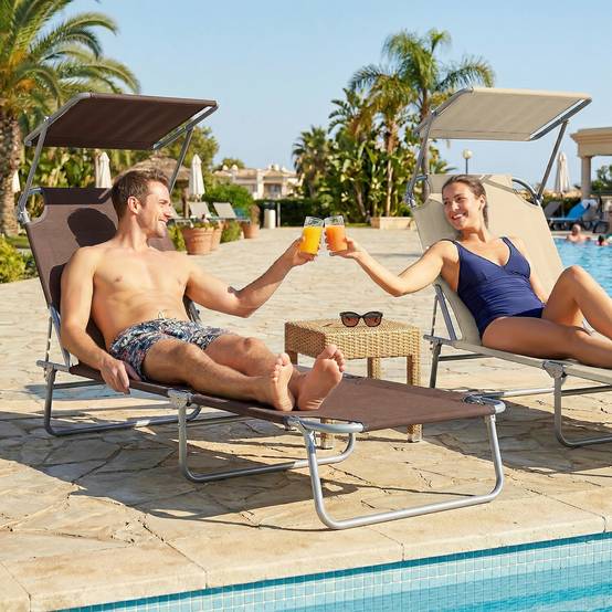 Transat Bain de Soleil Pliable Chaise Longue Grand Confort - 187x58x36cm Métal Marron fr574 - Image 3