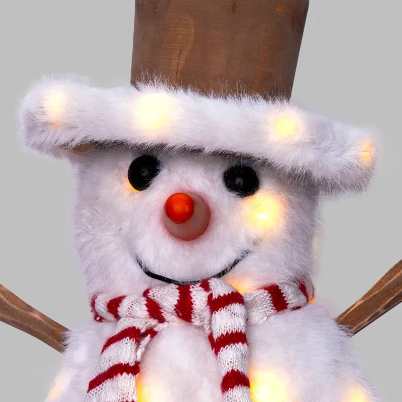 Lotti - Bonhomme de Neige Lumineux H25cm 40 Micro-LED Blanc Chaud & Froid Bois à Piles - Lotti - Image 8