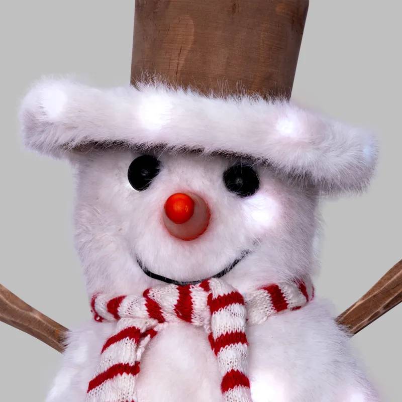 Lotti - Bonhomme de Neige Lumineux H25cm 40 Micro-LED Blanc Chaud & Froid Bois à Piles - Lotti - Image 10
