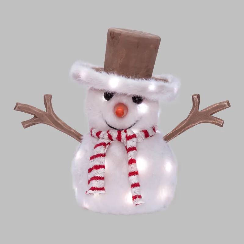Lotti - Bonhomme de Neige Lumineux H25cm 40 Micro-LED Blanc Chaud & Froid Bois à Piles - Lotti - Image 1