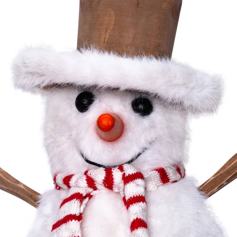 Lotti - Bonhomme de Neige Lumineux H25cm 40 Micro-LED Blanc Chaud & Froid Bois à Piles - Lotti - Image 4