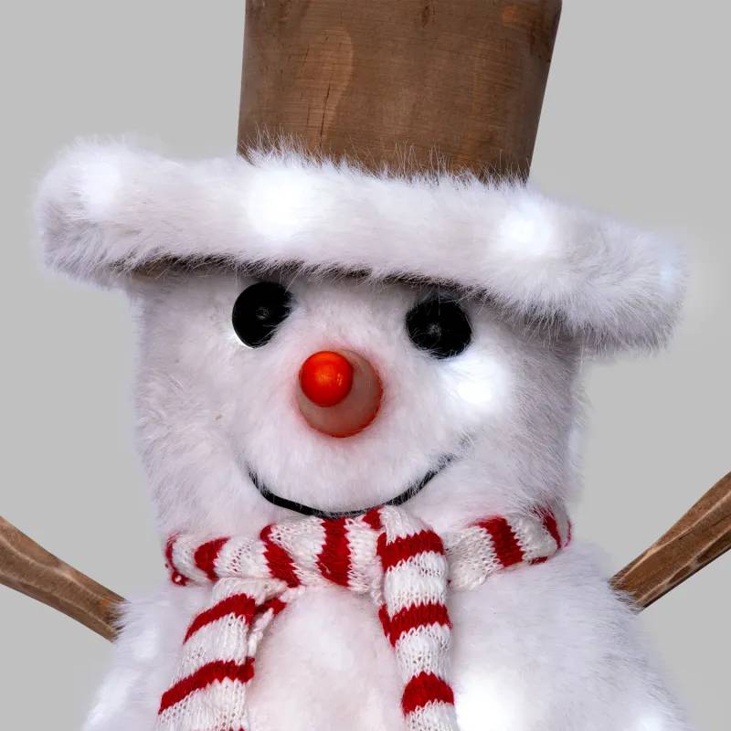 Lotti - Bonhomme de Neige Lumineux H25cm 40 Micro-LED Blanc Chaud & Froid Bois à Piles - Lotti - Image 9
