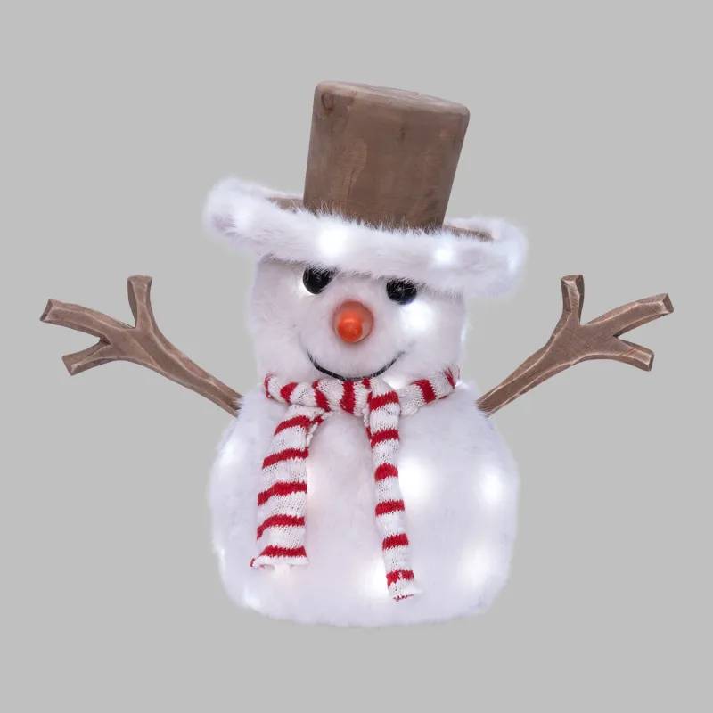 Lotti - Bonhomme de Neige Lumineux H25cm 40 Micro-LED Blanc Chaud & Froid Bois à Piles - Lotti - Image 7