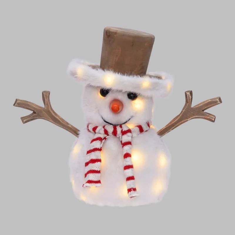 Lotti - Bonhomme de Neige Lumineux H25cm 40 Micro-LED Blanc Chaud & Froid Bois à Piles - Lotti - Image 6