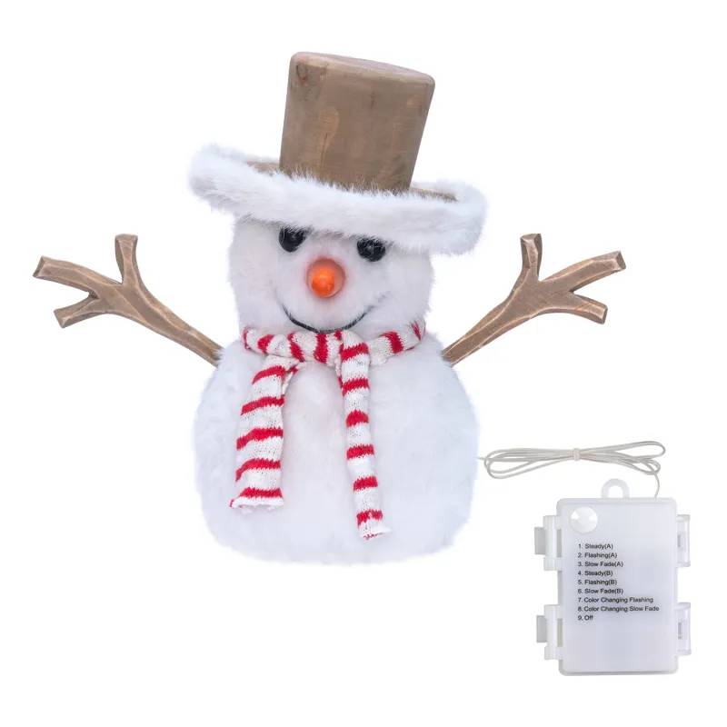 Lotti - Bonhomme de Neige Lumineux H25cm 40 Micro-LED Blanc Chaud & Froid Bois à Piles - Lotti - Image 5